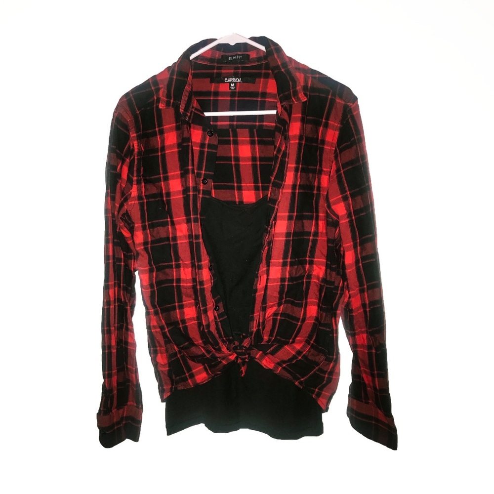 🍁 Rue21 Carbon slim fit red and black flannel